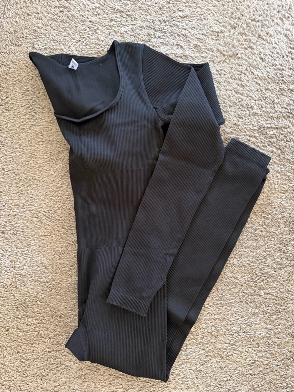 Ribbed Long-Sleeve Jumpsuit in Black